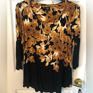 JM Collection Black and Golden Floral Blouse